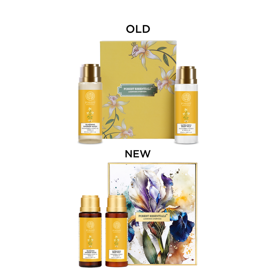 Forest Essentials Honey Vanilla Body Care Gift Box | Shower Wash & Body Milk Duo