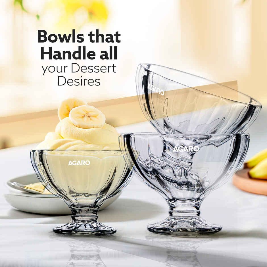 Agaro Glass Elegant Ice Cream Bowl | Ice Cream Bowl | Dip | Serving Bowls - 140 ml