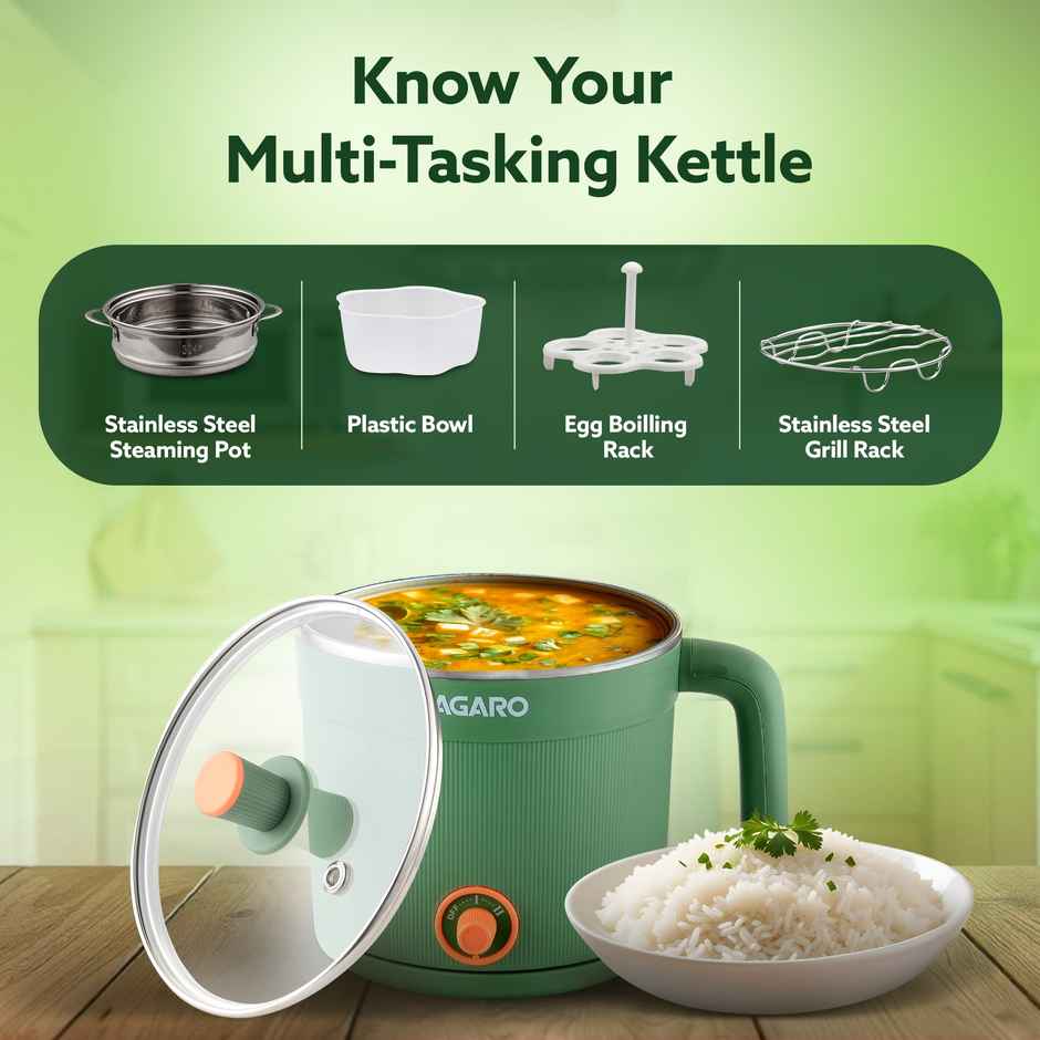 Agaro Regency Multi Cook Kettle Steamer 1.2l Inne Pot Double Layered Body Variable Temperature 600W