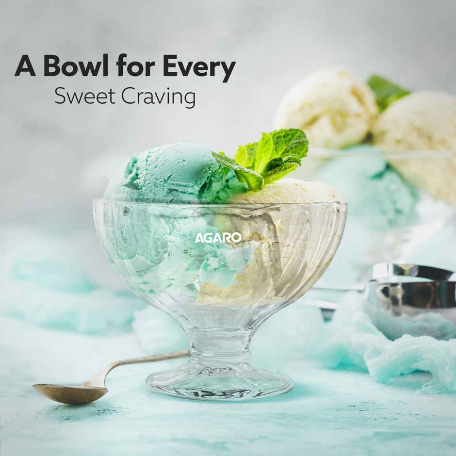 Agaro Glass Elegant Ice Cream Bowl | Ice Cream Bowl | Dip | Serving Bowls - 140 ml