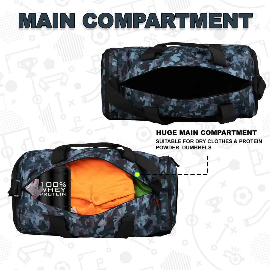 Whackk Unisex Camouflage Polyester 30 L Web Handle Duffle Bag | Black and Grey