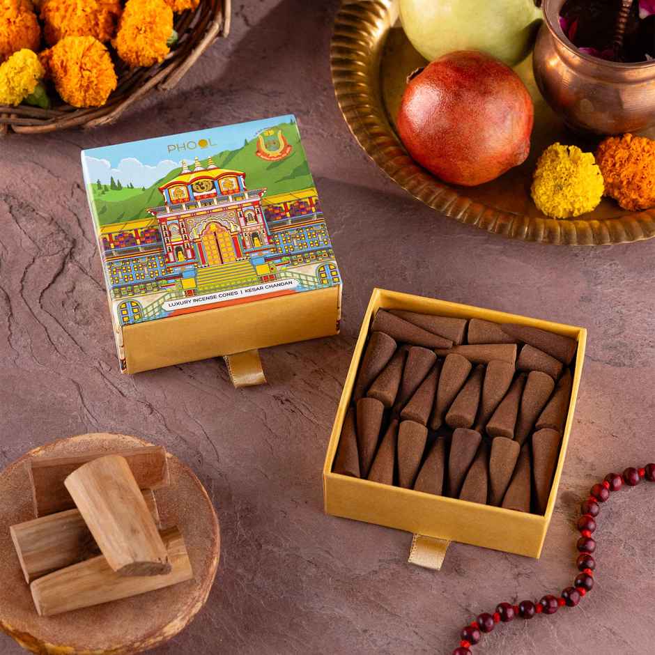 Badrinath Kesar Chandan Dhoop Cones | Made From Temple Flowers | Phool