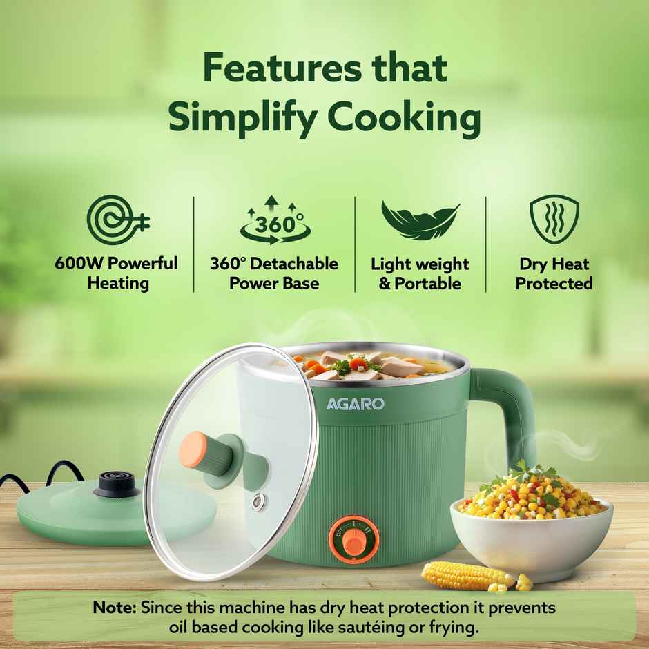 Agaro Regency Multi Cook Kettle Steamer 1.2l Inne Pot Double Layered Body Variable Temperature 600W