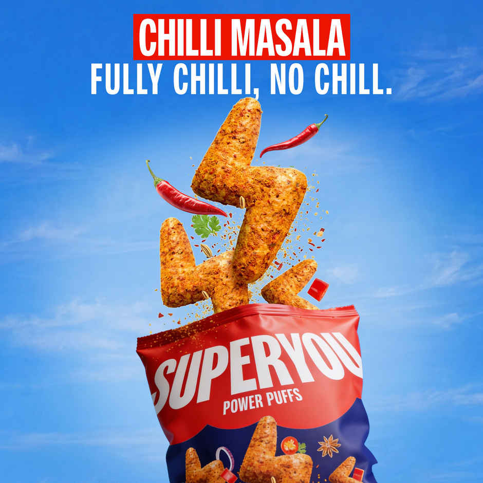 SuperYou Power Puffs - Chilli Masala | 13g protein | Multigrain, No Palm Oil, No Cholesterol