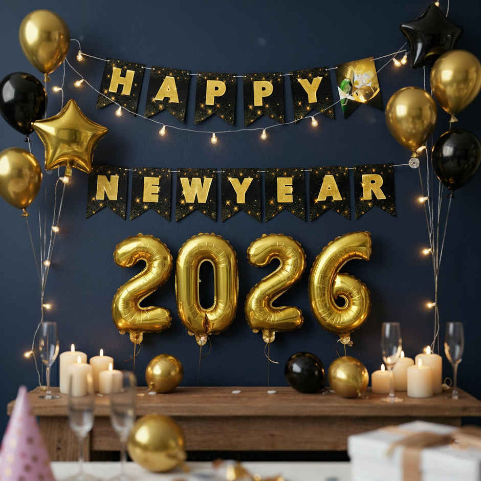 Happy New Year Party Kit | Banner + 2026 Foil Balloons | Party Decoration | Party Needs| Propcon