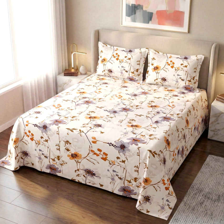 Dream Living 115 GSM Double Bedsheet Set |220 x 250 cm| With 2 Pillow Covers