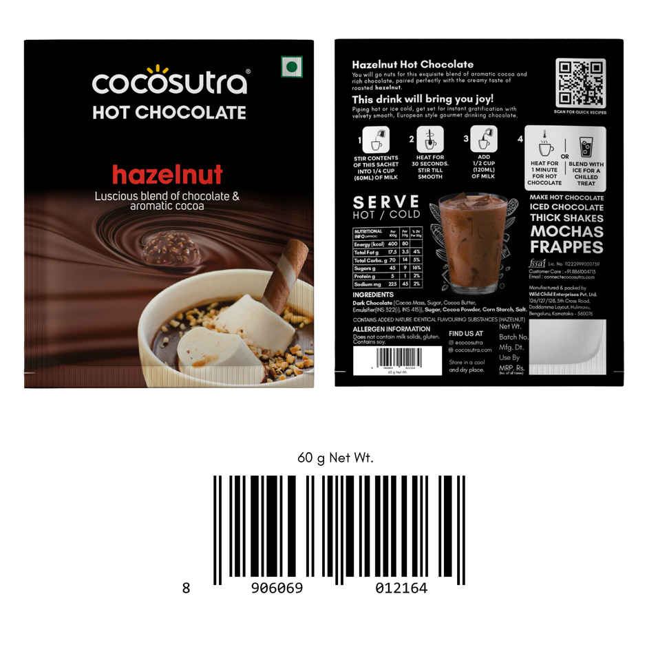 Cocosutra Hot Chocolate | Hazelnut, Mocha, Caramel