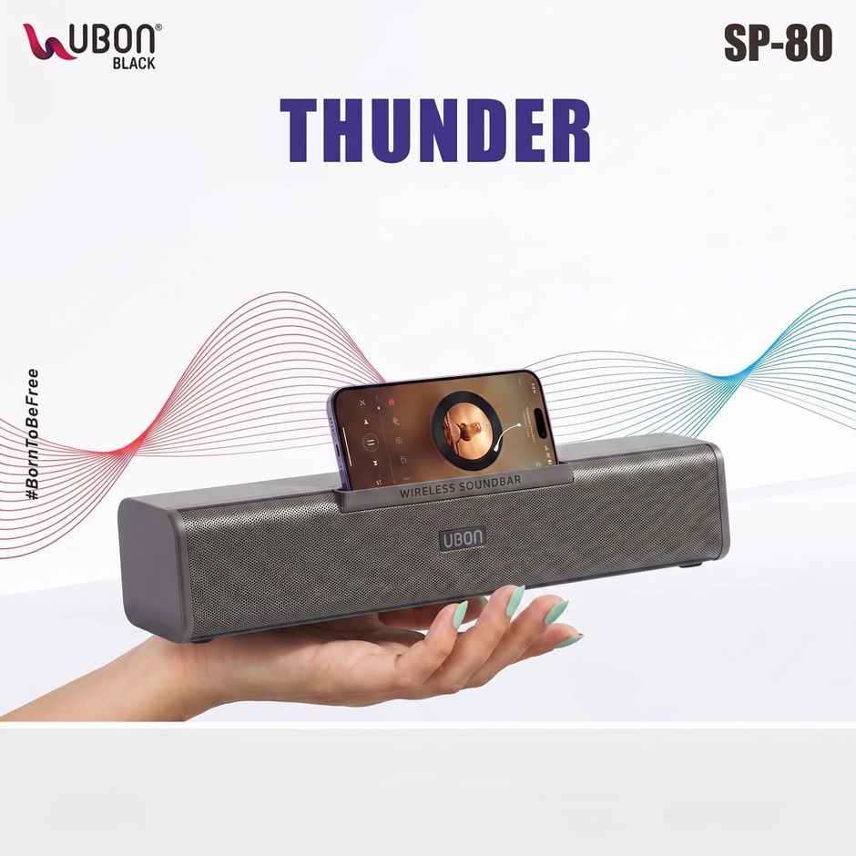 UBON Thunder 16W Wireless Soundbar with Voice Changer Mic | 10hrs Playtime | RGB Lights | BT v5.3 | TF, AUX, USB & FM (Black)