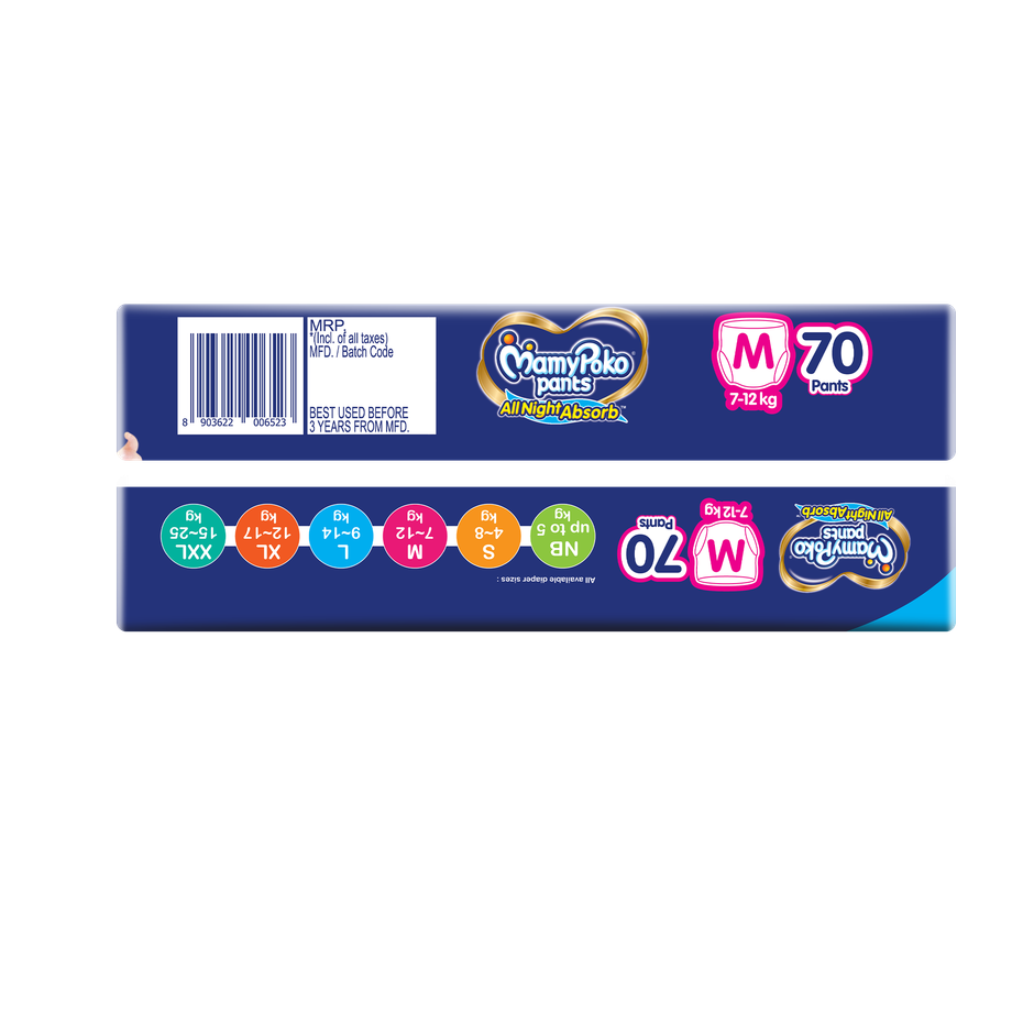Mamypoko Pants All Night Absorb Pant-Style Baby Diapers | Size M (7-12 kg)