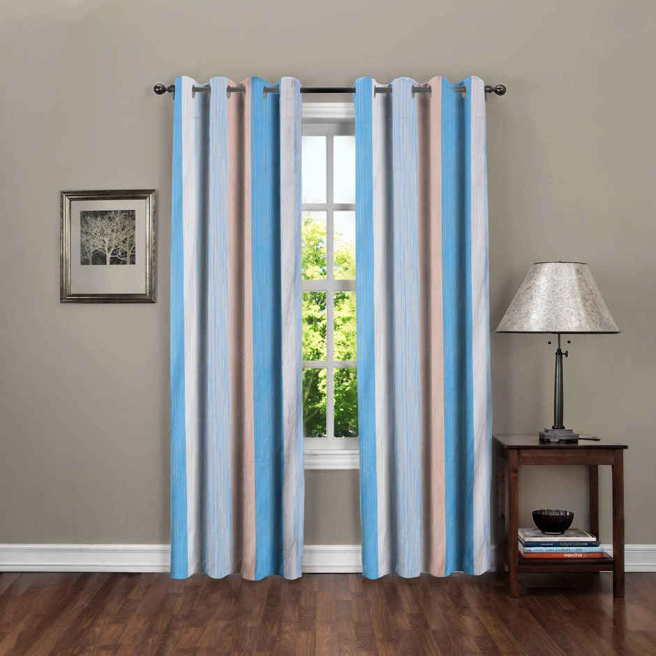 BAY6 Polyester Long Door Curtains | Set of 2 | 8x4 ft | Blue