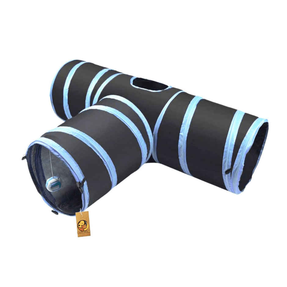 Foodie Puppies 3 Way Foldable Cat Tunnel Toy | Blue Black