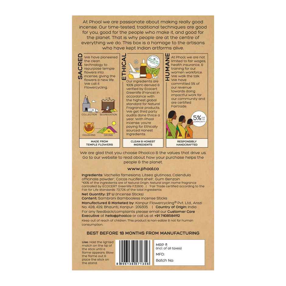 Phool Oudh Dhoop Sticks - 100% Natural Bambooless Incense Sticks