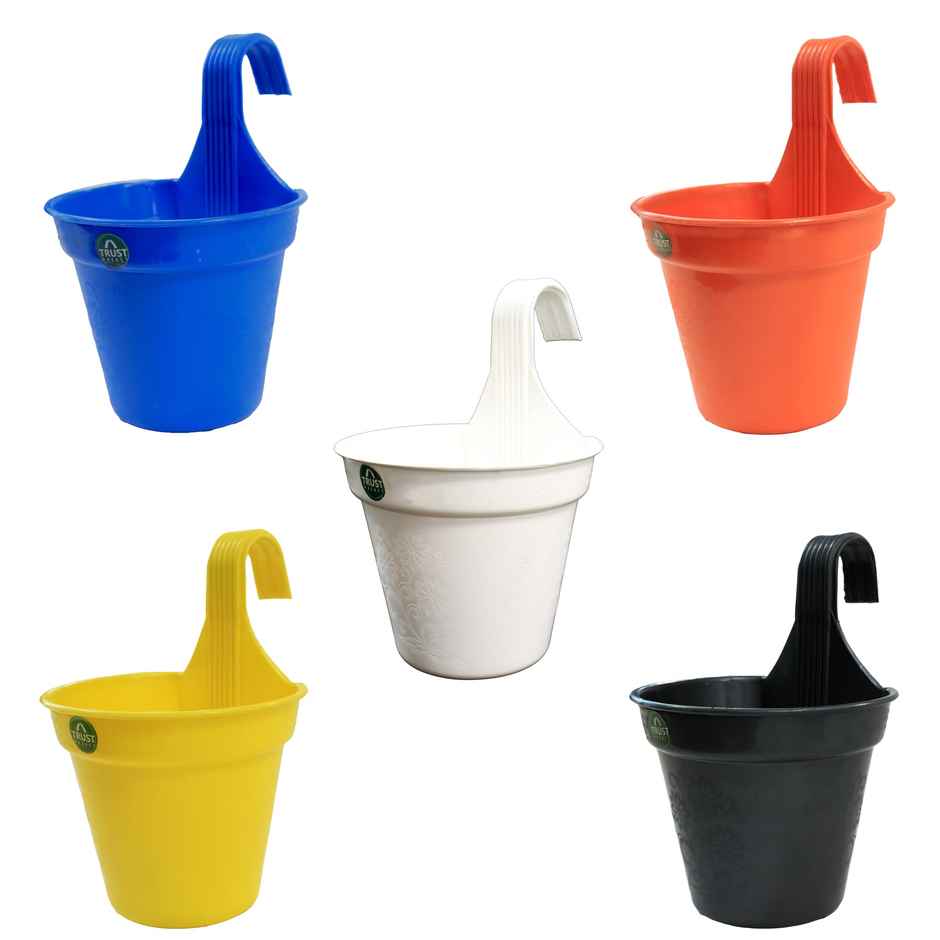 TrustBasket Hector Hook Pot | Hanging Plastic Balcony Planters | Assorted