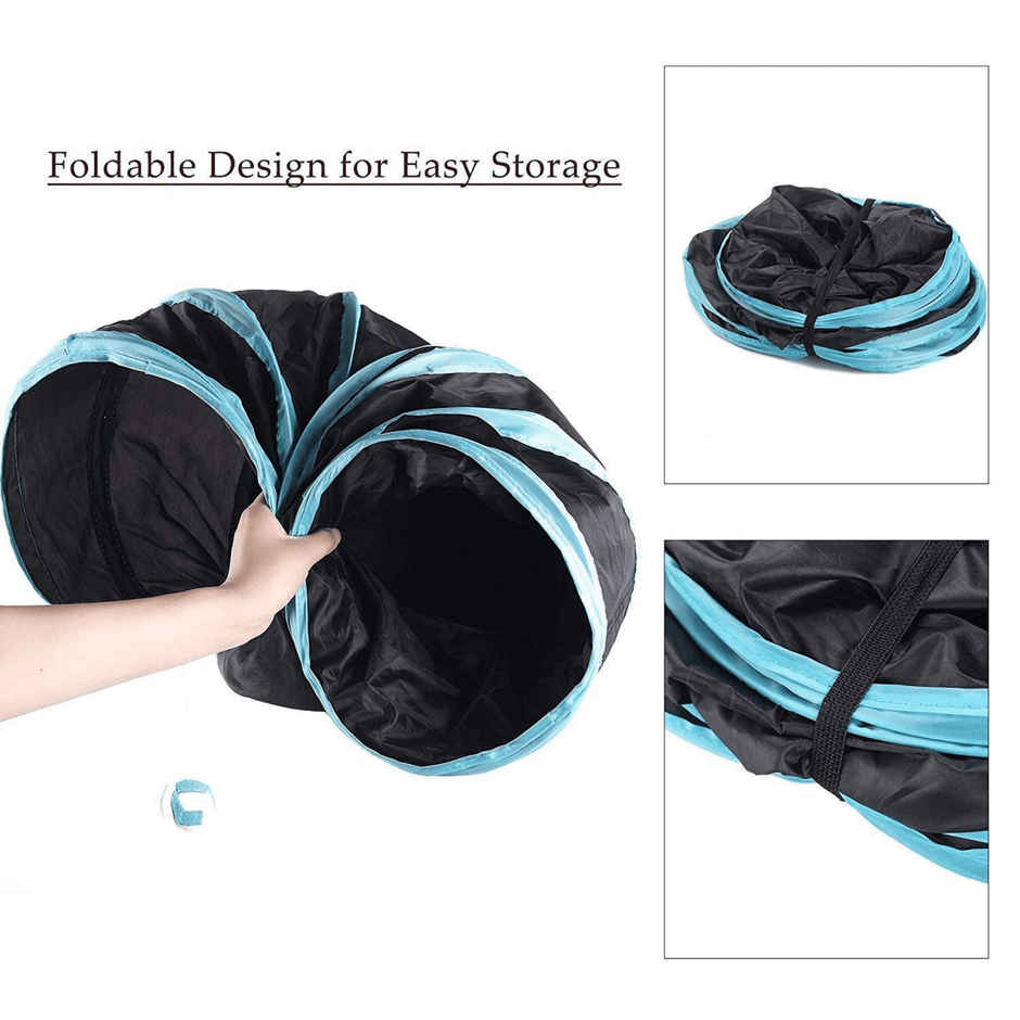 Foodie Puppies 3 Way Foldable Cat Tunnel Toy | Blue Black