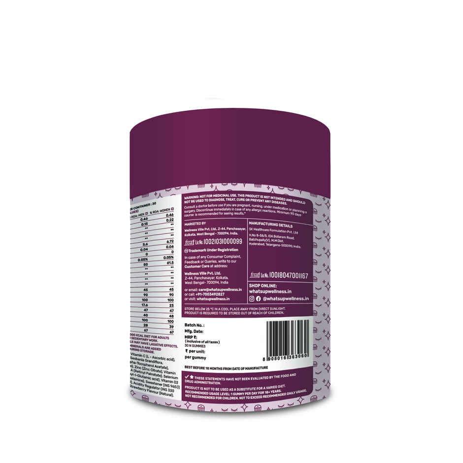 What's Up Wellness Natural Biotin Gummies 30 Day Pack (30 Gummies) No Added Sugar