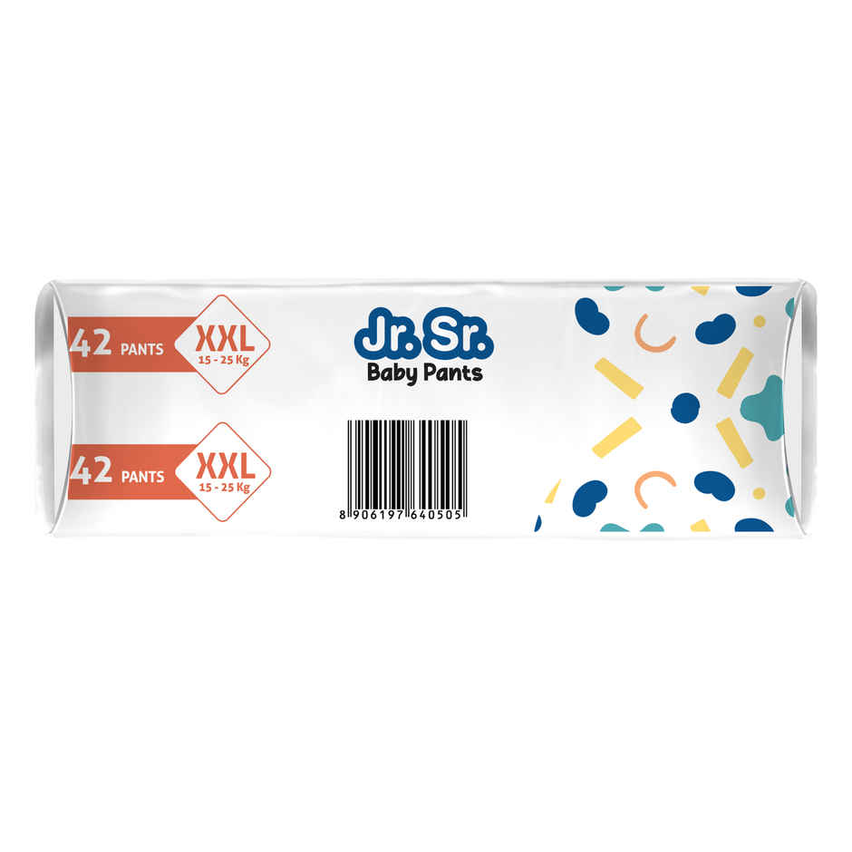 Jr. Sr. Baby Pant Style Diaper | 2XL | 42 pcs | Upto 12 Hours Protection, Wetness Indicator
