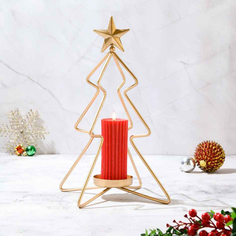 Small Christmas Tree Candle Stand | Metal | Gold | Rad Living