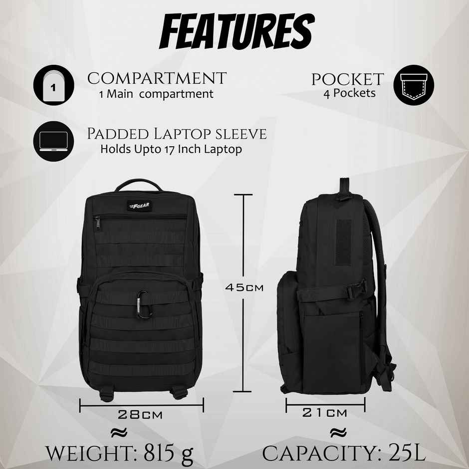 F Gear Unisex Solid Polyester 25 L Backpack | Black - 17 Inches