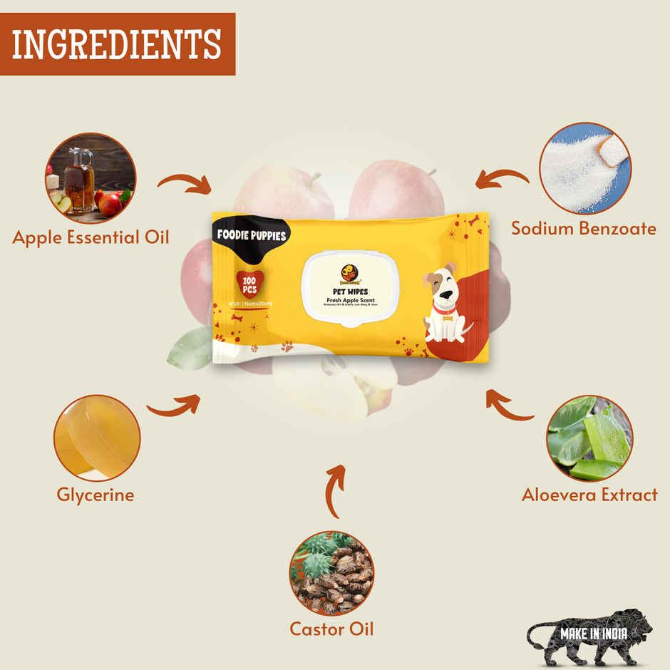 Foodie Puppies Pet Anti-Bacterial With Fresh Apple Scent For Dogs & Puppies | 100 Pulls Per Pack