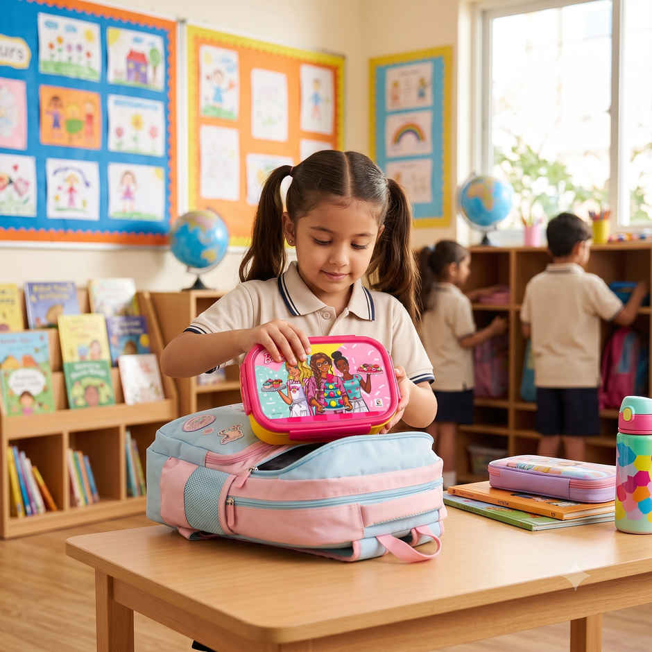 Striders Barbie Single Compartment Lunch Box With Cutlerys Multicolor | 310 ml