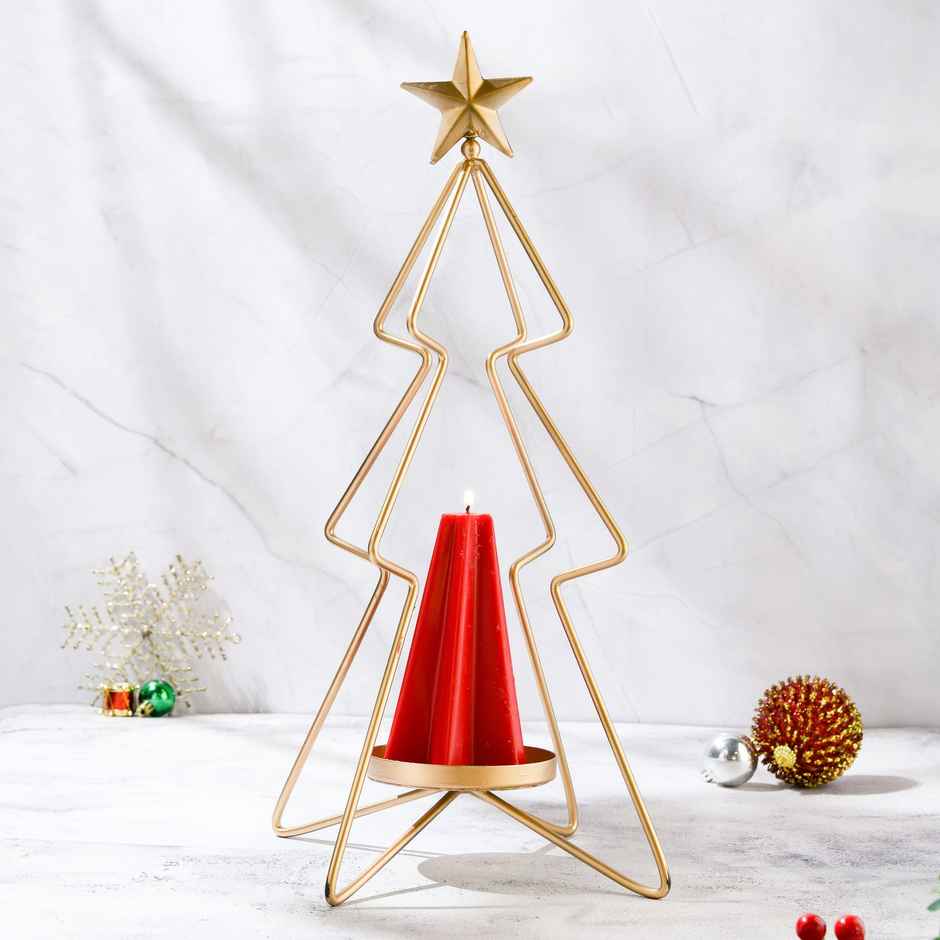 Small Christmas Tree Candle Stand | Metal | Gold | Rad Living