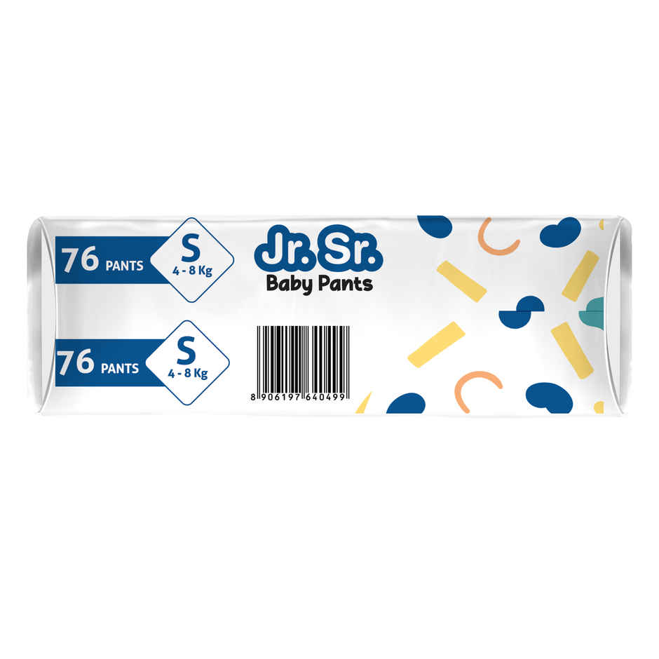 Jr. Sr. Baby Pant Style Diaper | S | 76 pcs | Upto 12 Hours Protection, Wetness Indicator