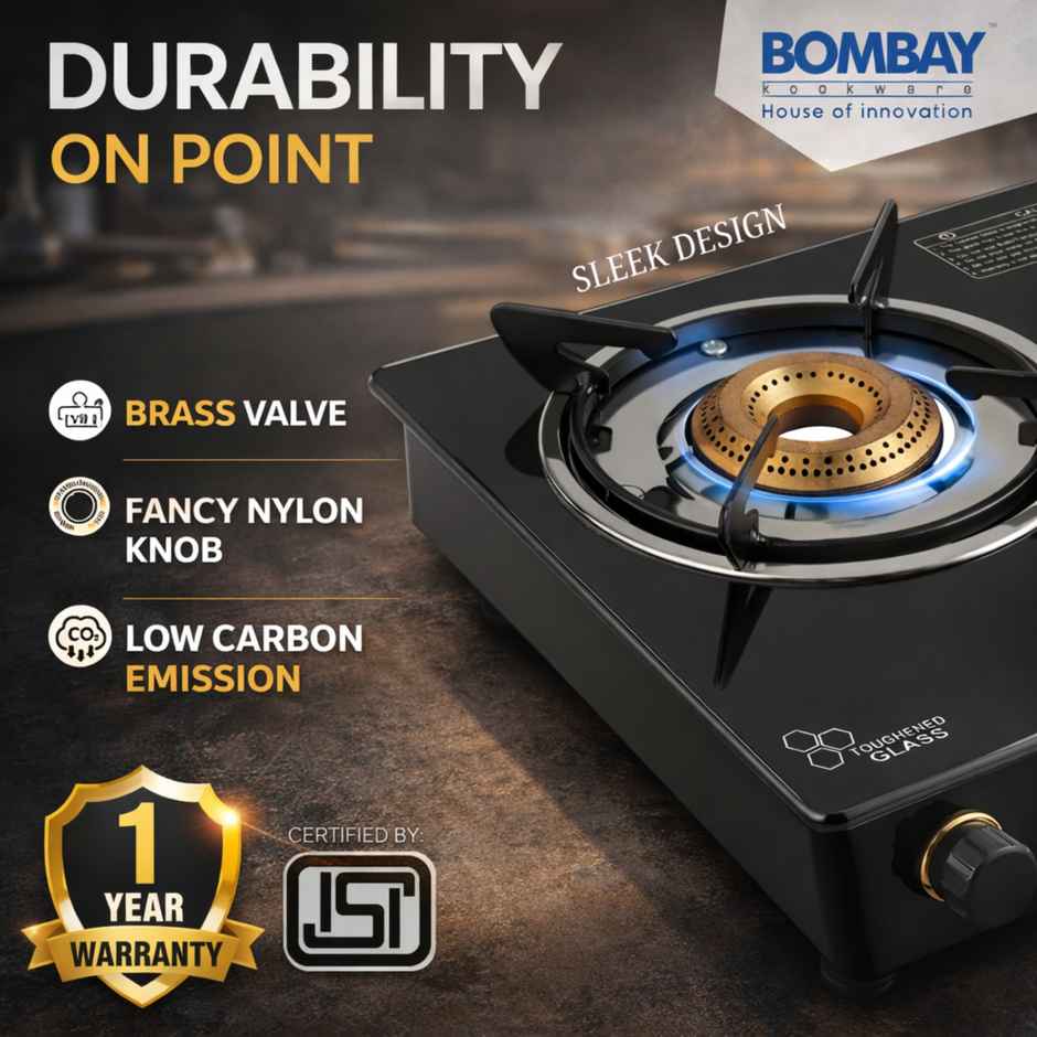 Bombay Kookware Gas stove 2 burner Glass Top