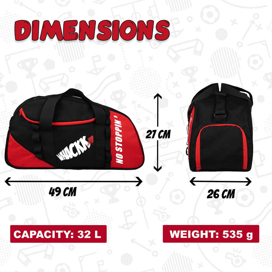 Whackk Unisex Solid Polyester 32 L Web Handle Duffle Bag | Black and Red
