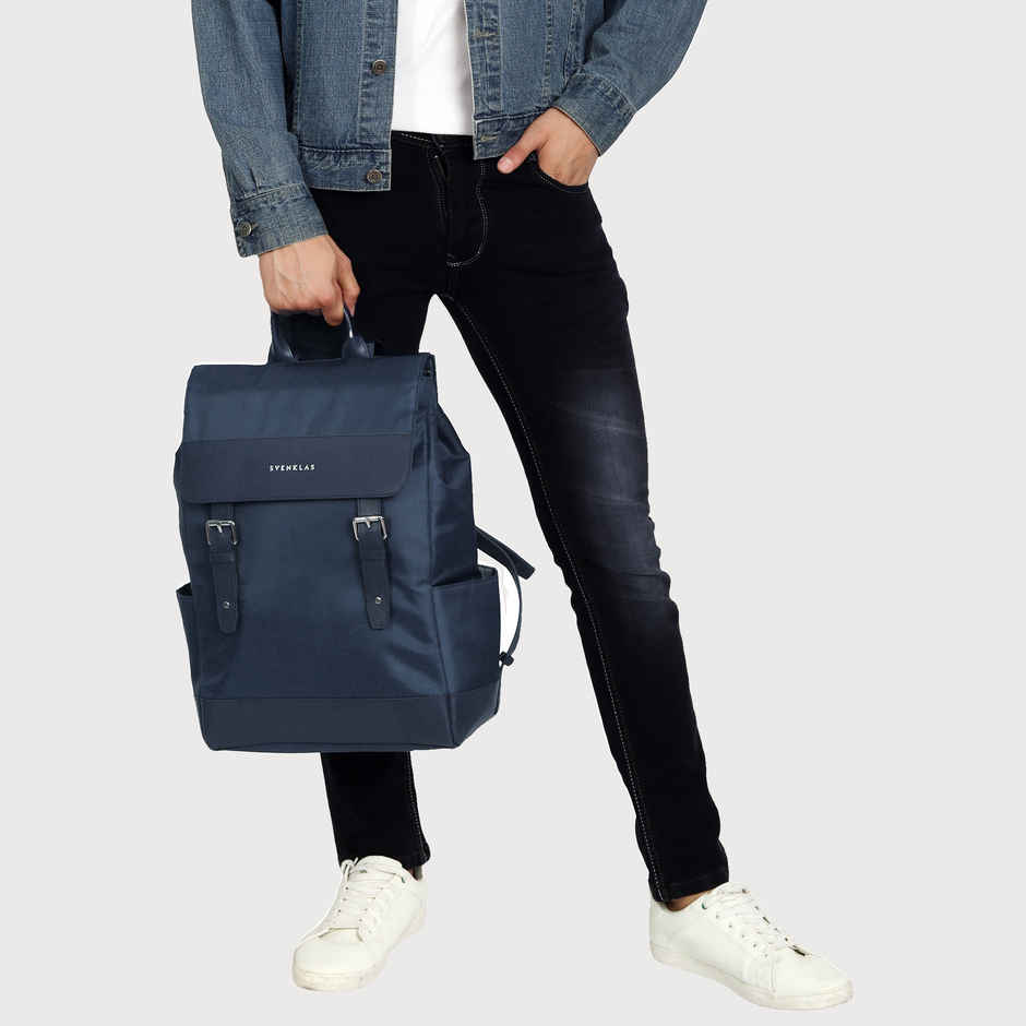 Svenklas Unisex Solid Polyester and Vegan Leather 22 L Top Handle Backpack | Navy