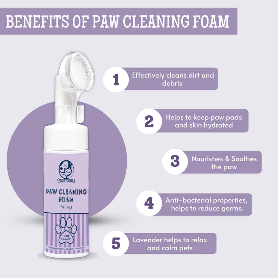Foodie Puppies Dog Paw Cleaning Foam Lavender With Silicone Brush & Tea Tree Oil Aloe Vera