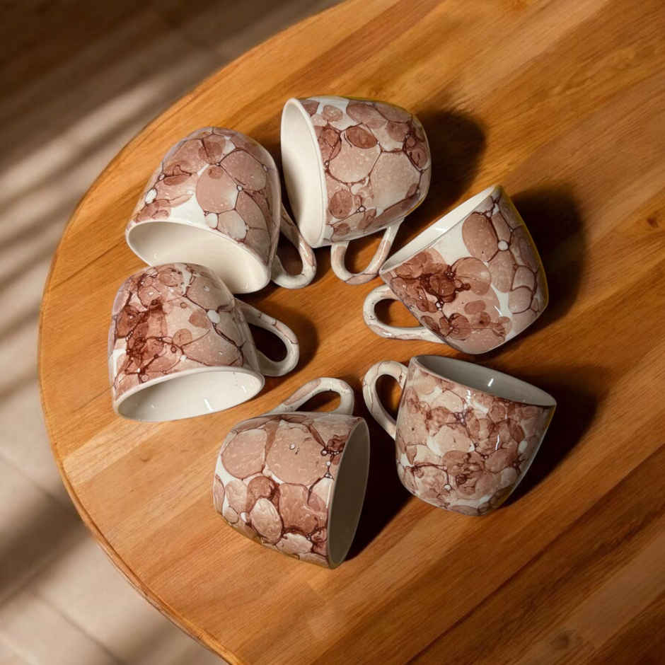 Saffron Ceramic Clay 3D Texture Tea and Coffee Cups | Set of 6