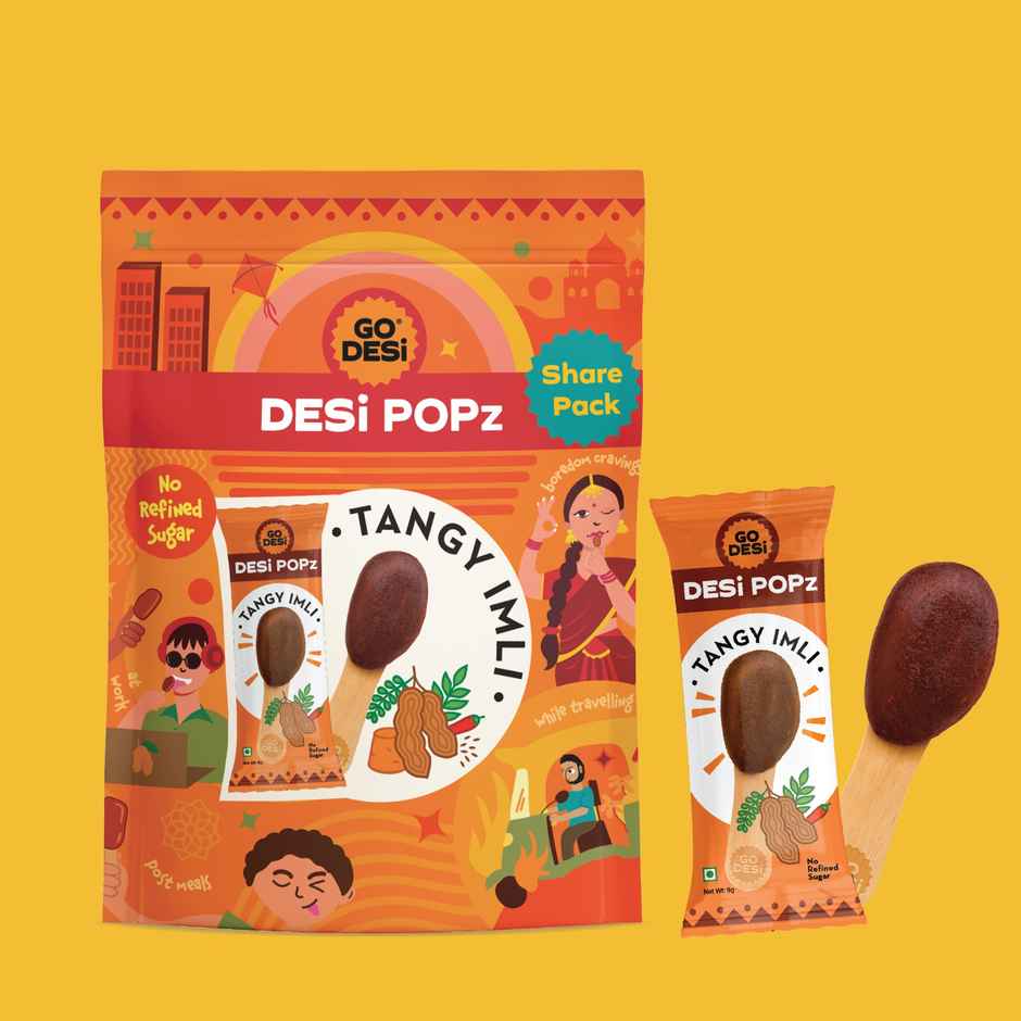 Tangy Imli (Tamarind) 10 Pcs Sour Candy | No Refined Sugar | Lollipop By Go Desi (10pc) & Rose Kaju Katli, Barfi, Sweets By Go Desi (200g) Combo