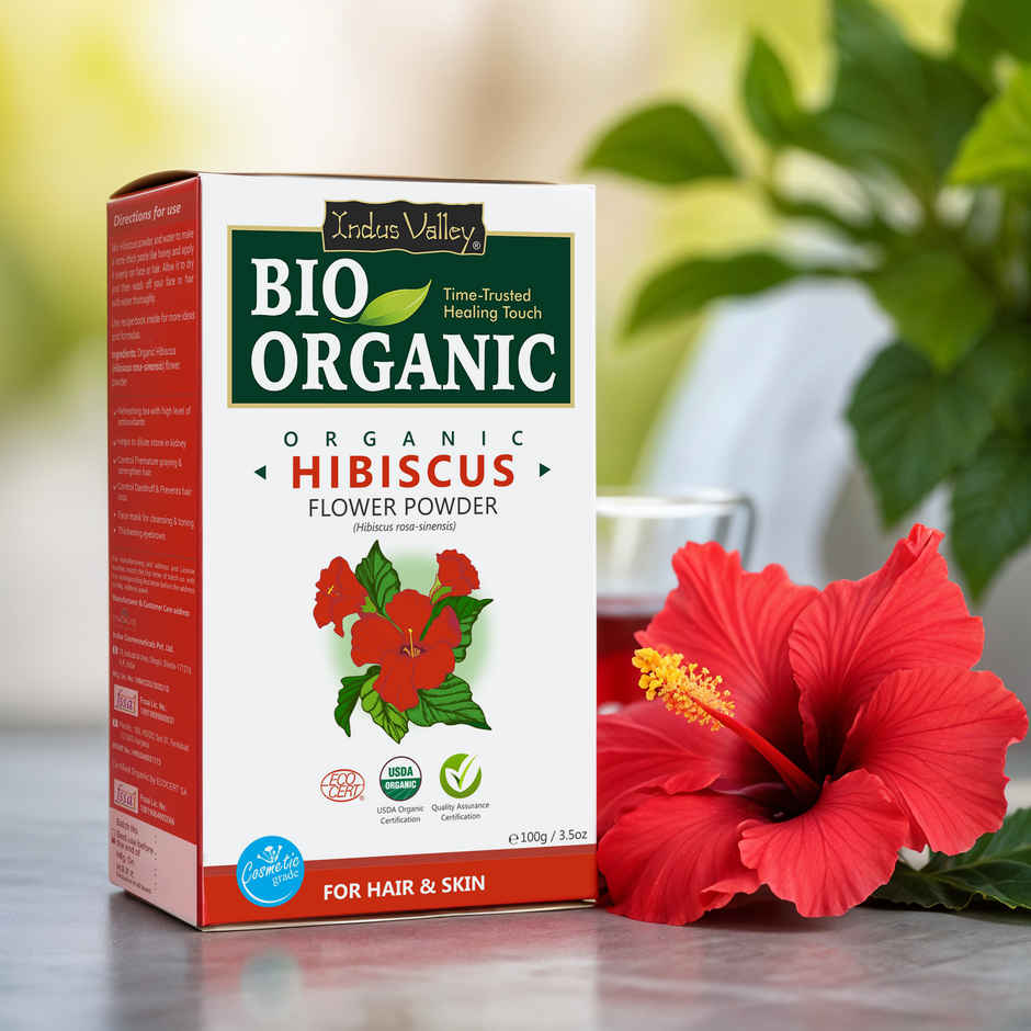 Bio Organic Natural Edible Hibiscus Powder by Indus Valley for DIY Face Pack & DIY Hair Mask