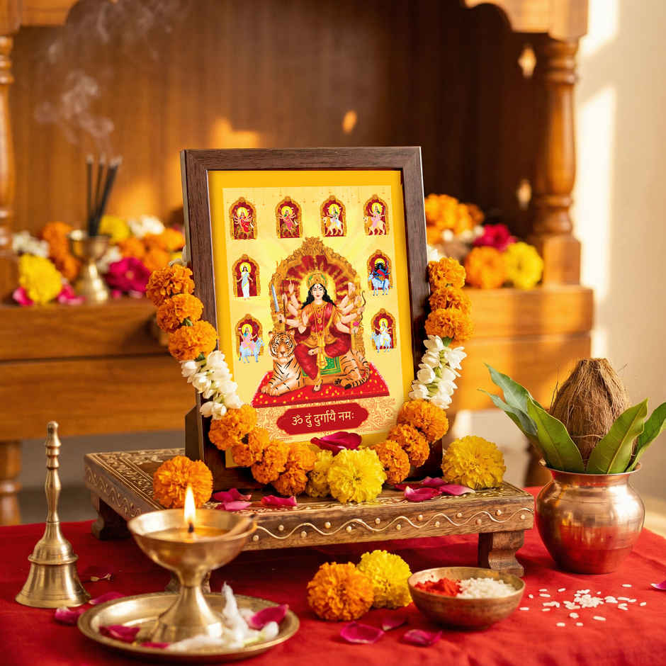 Navdurga Deity Photo Frame | 22 x 17 cm | Brown | ServDharm