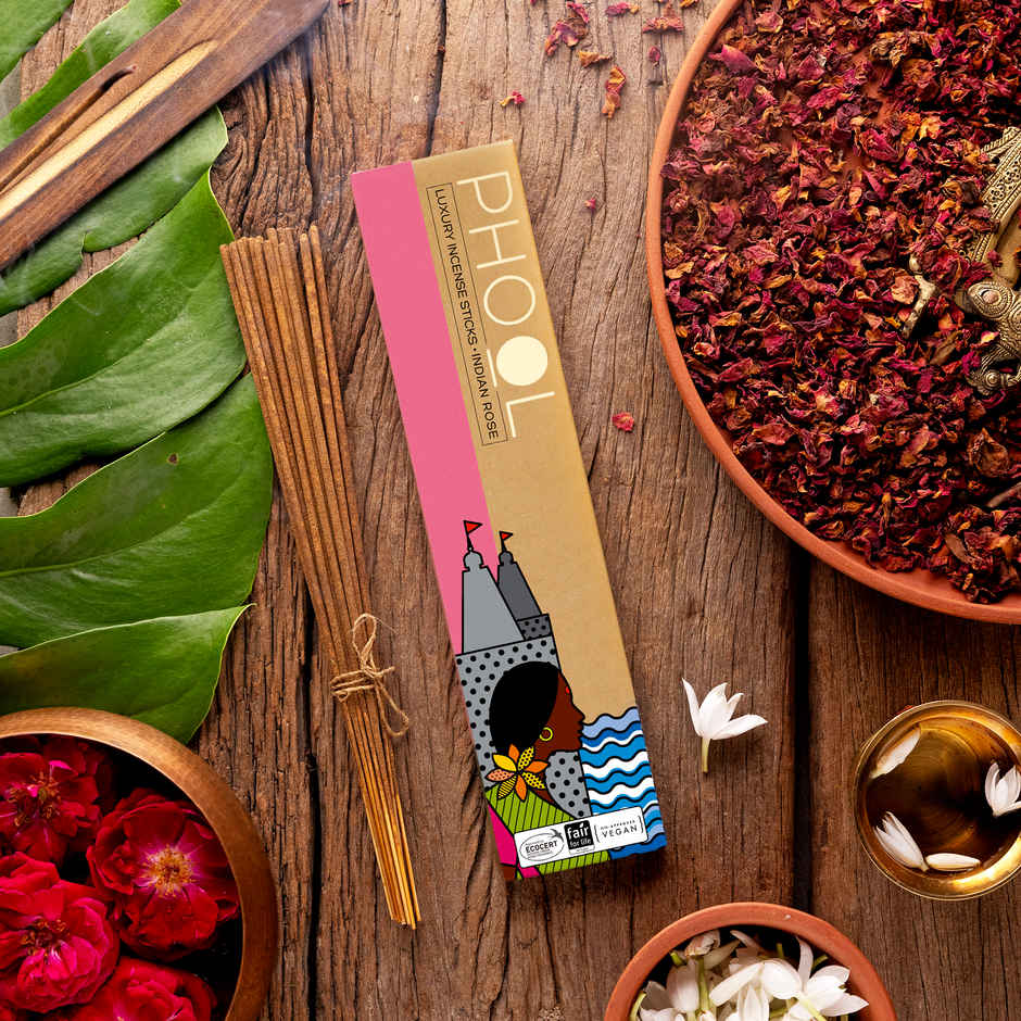 Indian Rose Agarbatti | 100% Natural & Charcoal Free Incense Sticks | Phool