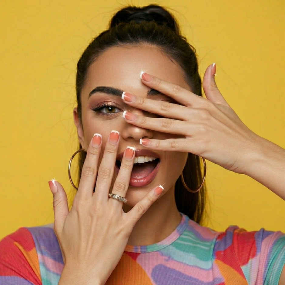 Nailinit Press On Nails Peach Please | Reusable False Nail Extensions with Glue Tabs