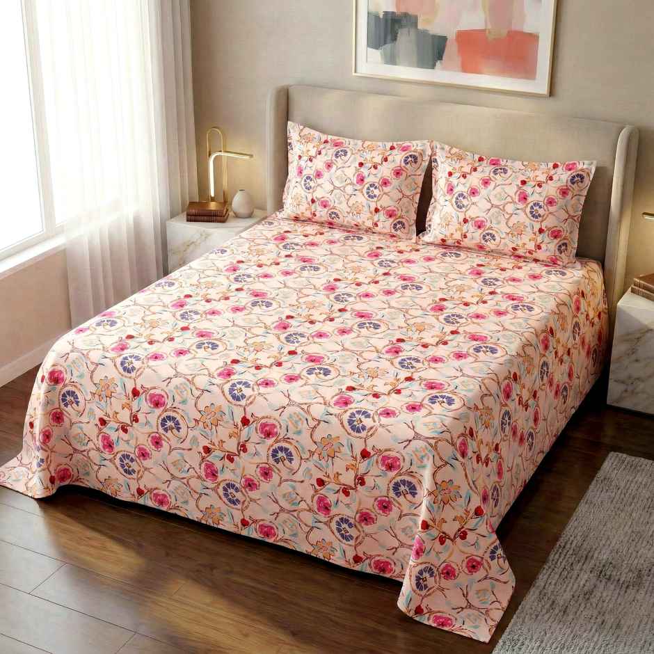 Dream Living 115 GSM Double Bedsheet Set |220 x 250 cm| With 2 Pillow Covers
