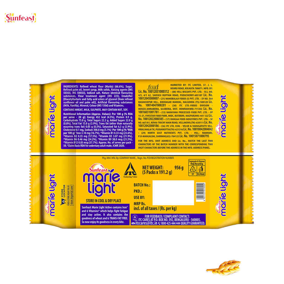 Sunfeast Marie Light Active, Marie Biscuits with Iron and 6 Vitamins Family Pack