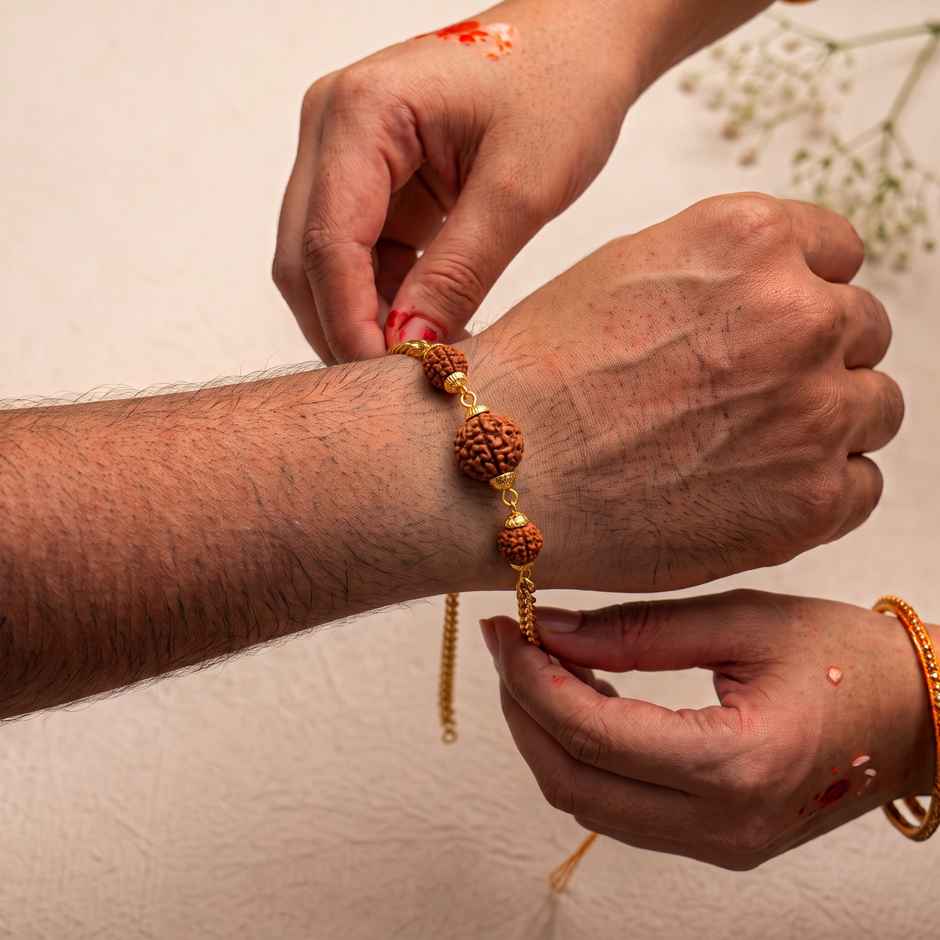 Traditional Rudraksha Metal-Link Rakhi for Brother | Bracelet | Pack of 1 | Tomuncle
