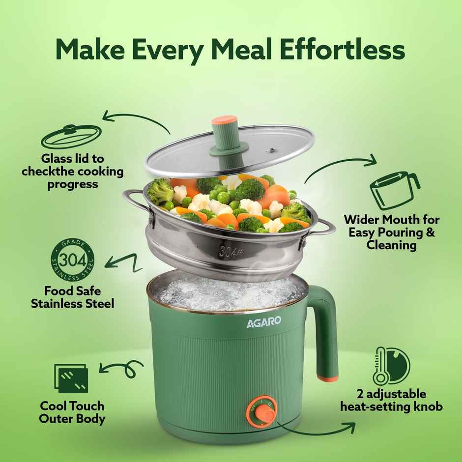 Agaro Regency Multi Cook Kettle Steamer 1.2l Inne Pot Double Layered Body Variable Temperature 600W