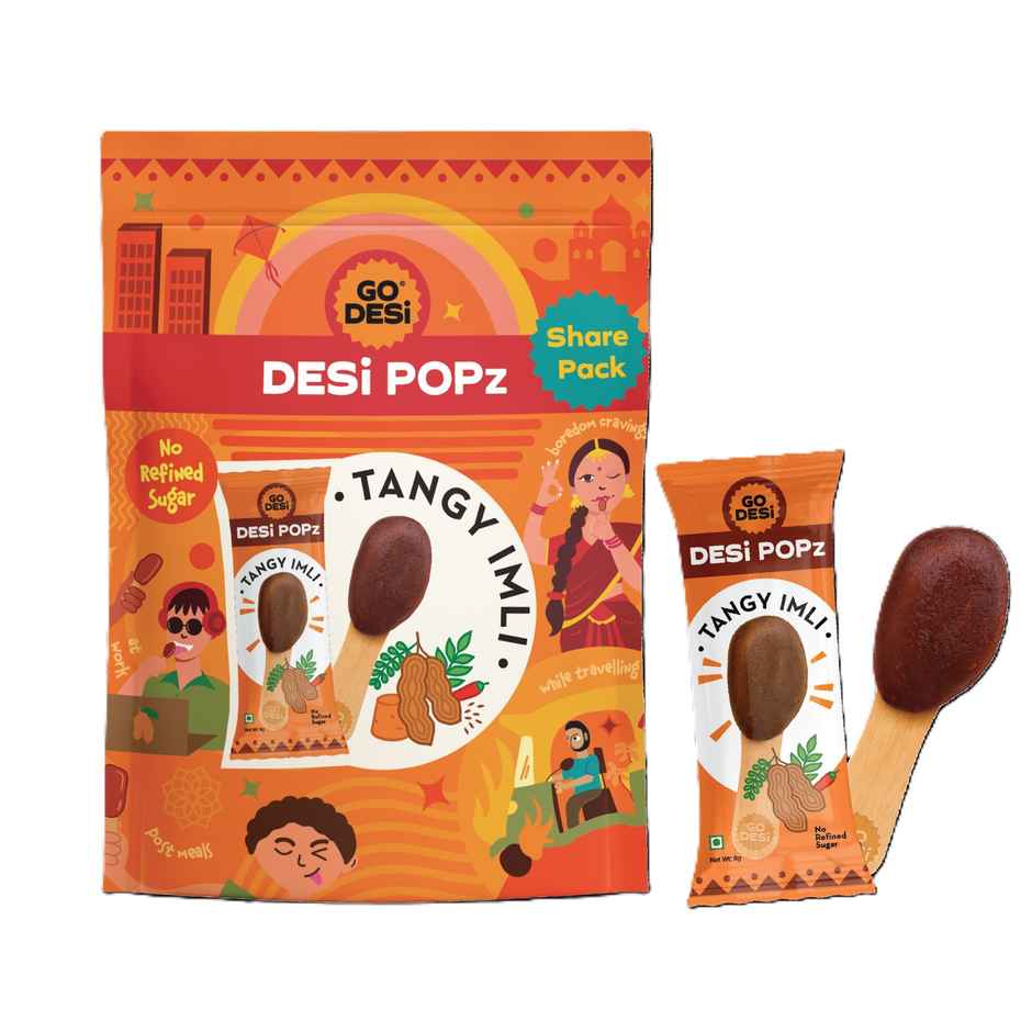 Tangy Imli (Tamarind) 10 Pcs Sour Candy | No Refined Sugar | Lollipop By Go Desi (10pc) & Rose Kaju Katli, Barfi, Sweets By Go Desi (200g) Combo