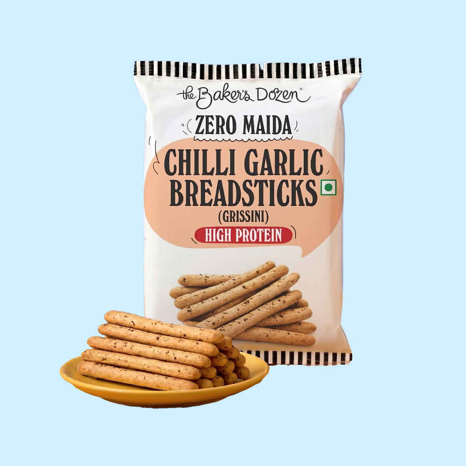 The Baker's Dozen Chilli Garlic Breadsticks Zero Maida | Grissini | Baked Snacks | Healthy Snacks