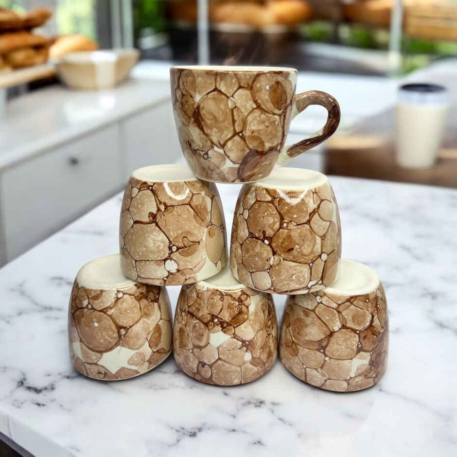 Saffron Ceramic Clay 3D Texture Tea and Coffee Cups | Set of 6