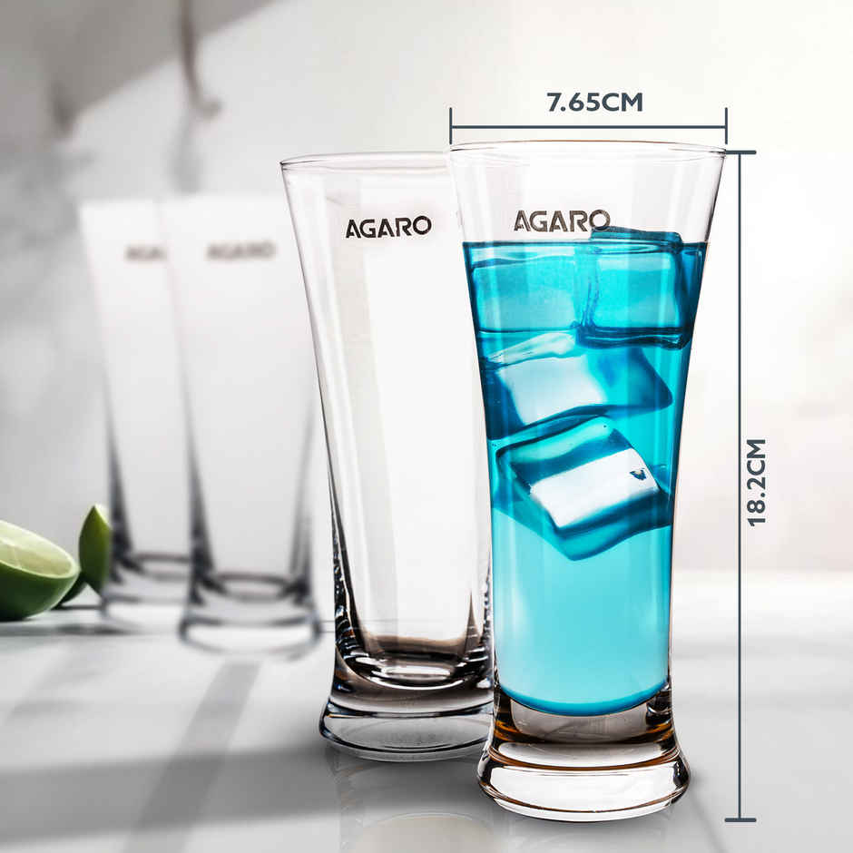 Agaro Elegant Pilsner Highball Glass | Heavy Base Tall Bar Glass - 330 ml