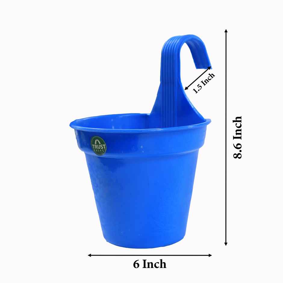 TrustBasket Hector Hook Pot | Hanging Plastic Balcony Planters | Assorted