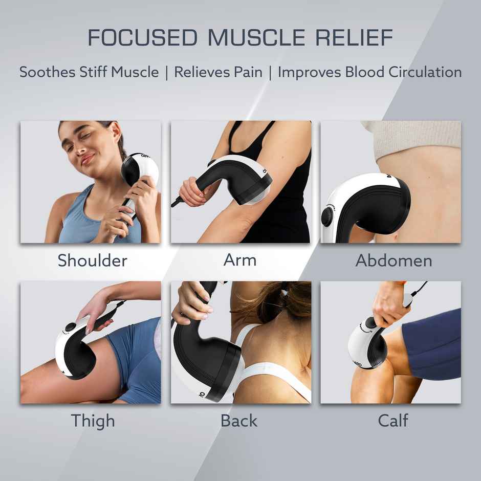 Agaro Atom Plus Electric Handheld Full Body Massager | 4 Massage Heads | Mesh Cover