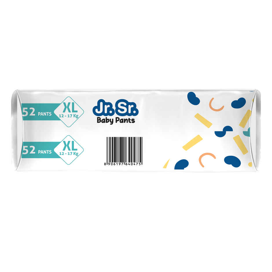 Jr. Sr. Baby Pant Style Diaper | XL | 52 pcs | Upto 12 Hours Protection, Wetness Indicator