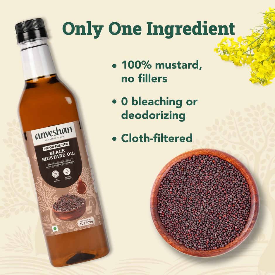 Anveshan Mustard (Sarson) Wood Cold Pressed Oil | Bottle