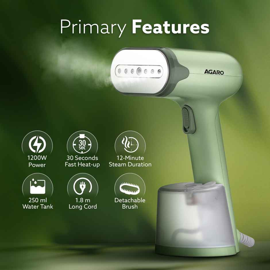 Agaro Regency Handheld Garment Steamer | 1200 W | Wrinkle Remover | Ceramic Steam Nozzle | 250 ml