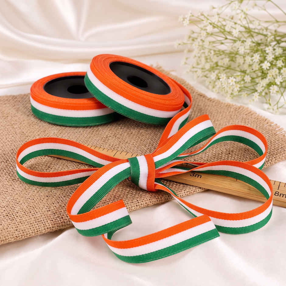 Tricolour Ribbon | Pack of 2 | Saffron White Green | Samsidhi